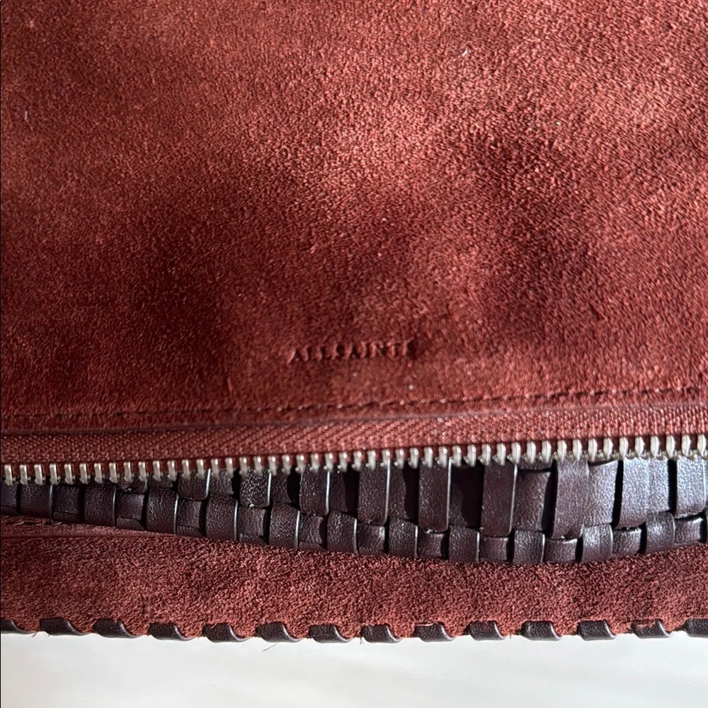 AllSaints Brownish/red Suede Crossbody Bag with Black Accents - Picture 5 of 5